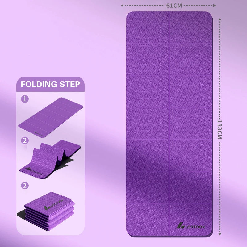 Foldable Yoga Mat 4mm Thick Eco Friendly Tpe Folding Travel Fitness Exercise Double Sided Non-Slip For Pilates & Floor Workouts
